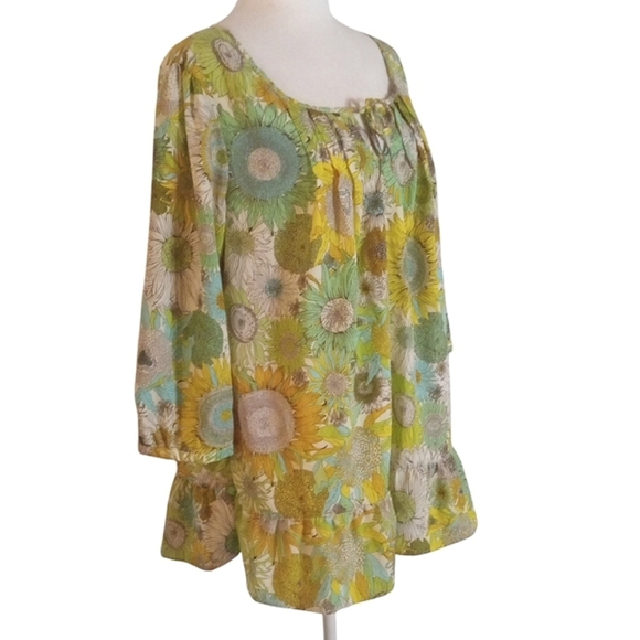 Liberty of London Target Bright Yellow Green Floral Flowy Blouse Top Size XL - Picture 3 of 7